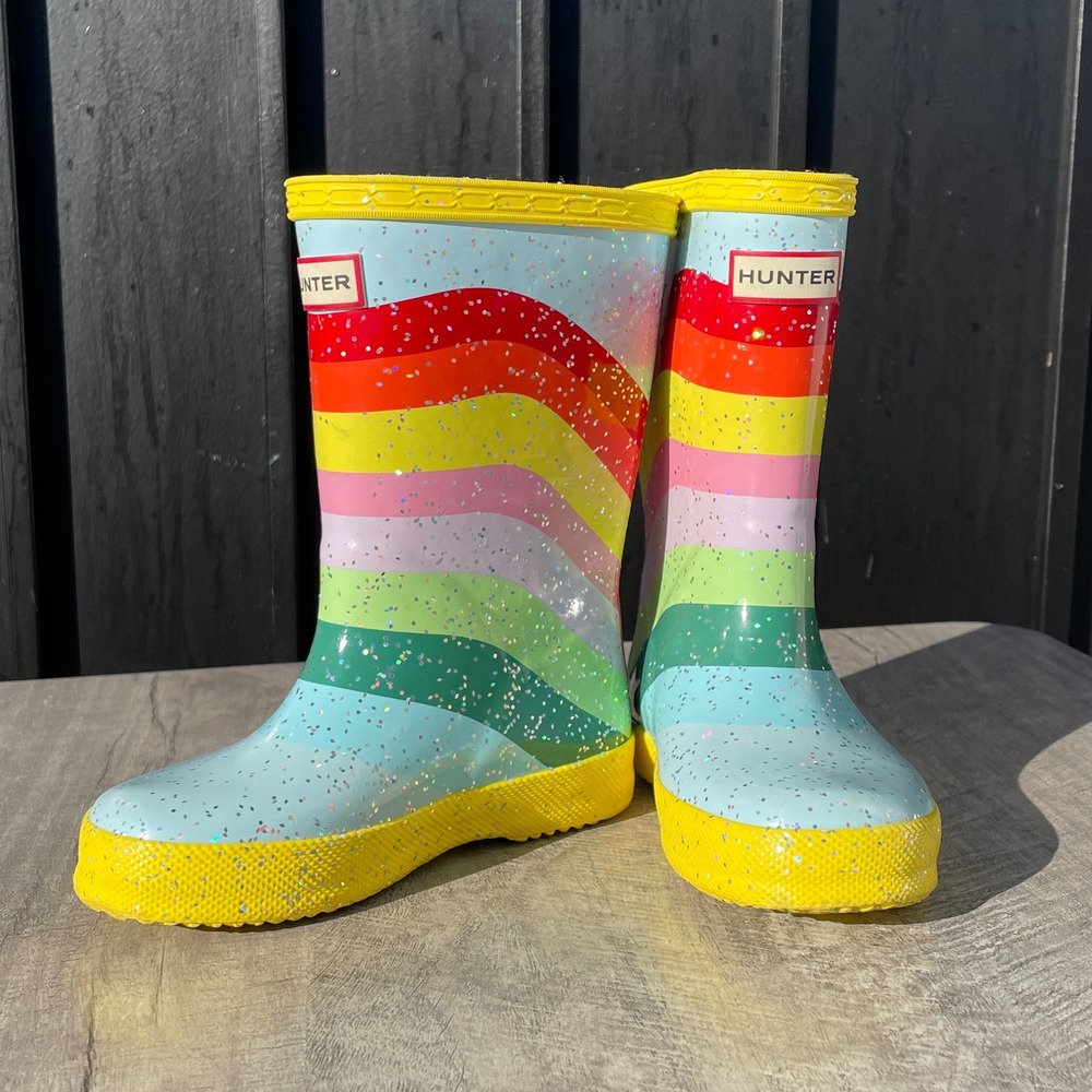 Hunter Kids First Classic Rainbow Glitter Rain Boots Multi Color Waterproof Boot